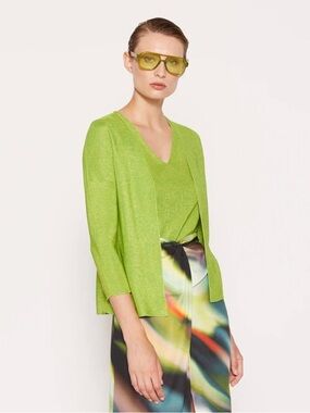 European brand - Women's Lime Green Open-Front Cardigan and V-Neck Top Set